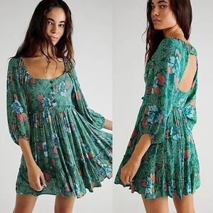 Free People Endless Summer Smocked Printed Picnic Mini Dress Size XS